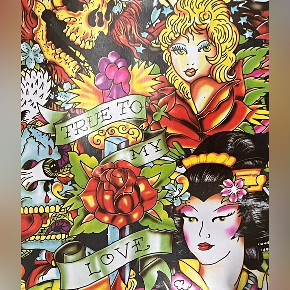 Ed Hardy by Christian Audigier Geisha True to My Love Skulls Tattoo Large Bag - Picture 4 of 16